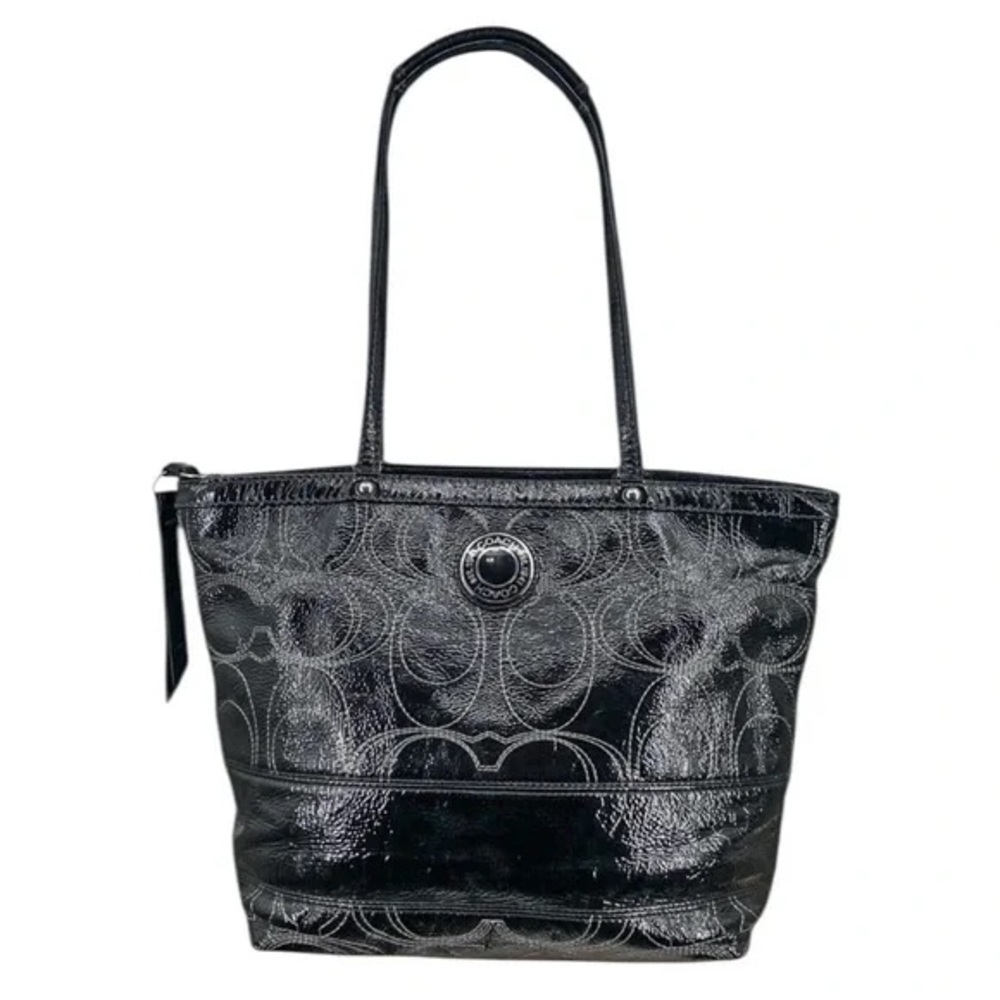 EUC Coach Patent Leather Signature Stitched Shoulder Bag F19198